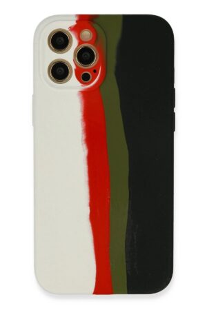 iPhone 12 Pro Max Kılıf Ebruli Lansman Silikon - Beyaz-Siyah-(5796)