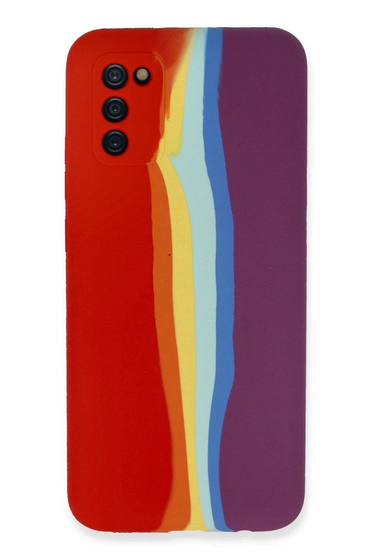 Samsung Galaxy A03S Kılıf Ebruli Lansman Silikon - Kırmızı-Mor-(5796)