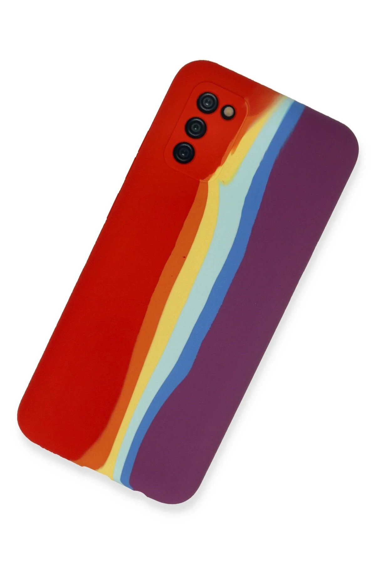 Samsung Galaxy A03S Kılıf Ebruli Lansman Silikon - Kırmızı-Mor-(5796) - Görsel 2