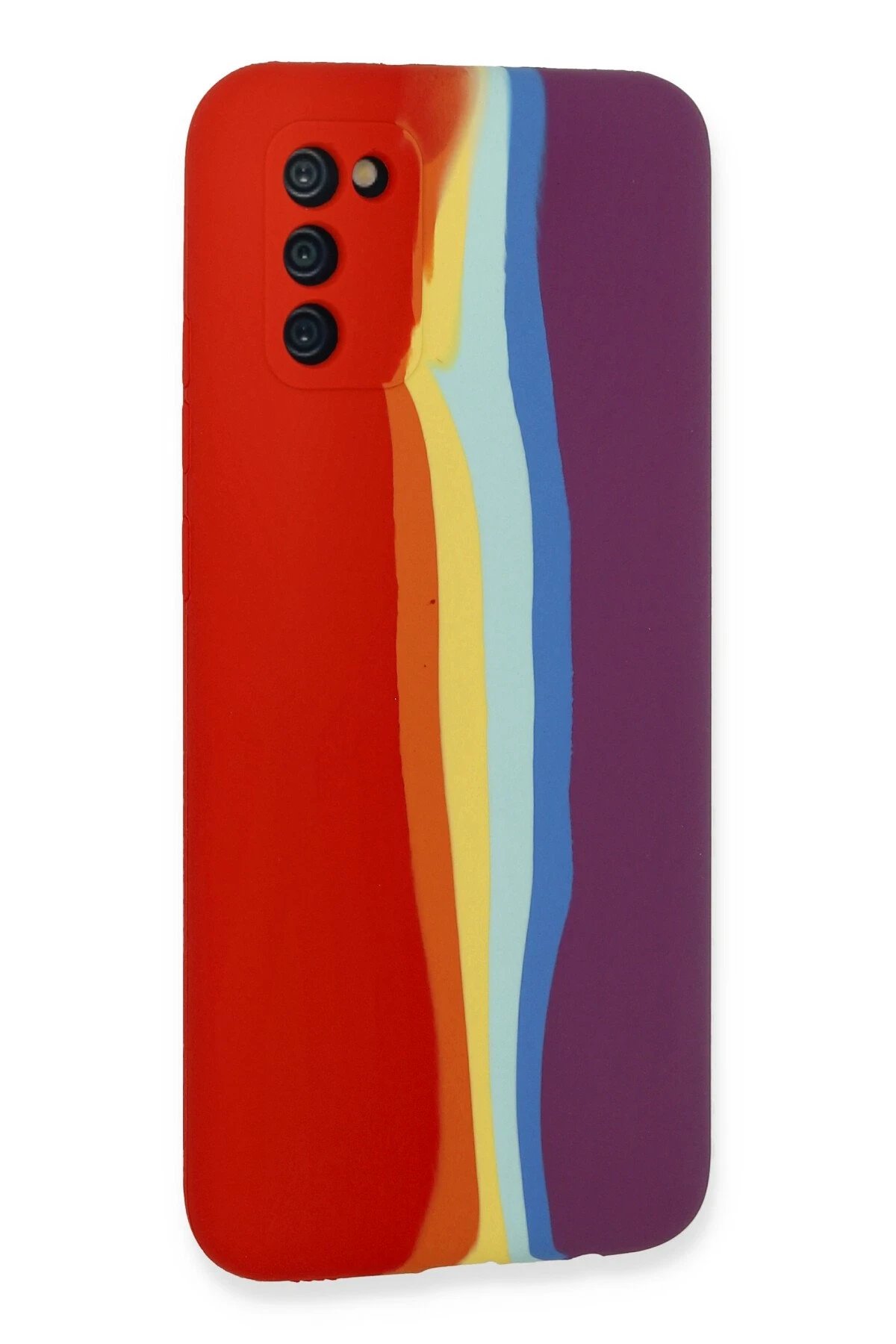 Samsung Galaxy A03S Kılıf Ebruli Lansman Silikon - Kırmızı-Mor-(5796) - Görsel 3