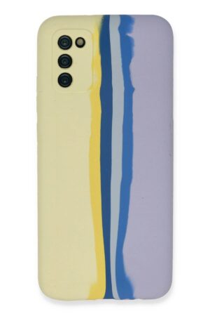 Samsung Galaxy A03S Kılıf Ebruli Lansman Silikon - Sarı-Lila-(5796)