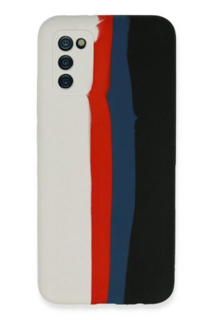 Samsung Galaxy A03S Kılıf Ebruli Lansman Silikon - Beyaz-Siyah-(5796)