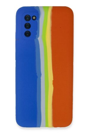 Samsung Galaxy A03S Kılıf Ebruli Lansman Silikon - Mavi-Turuncu-(5796)