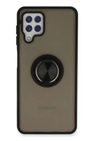 Samsung Galaxy A22 Kılıf Montreal Yüzüklü Silikon Kapak - Siyah-(5796)