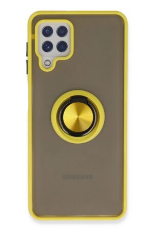 Samsung Galaxy A22 Kılıf Montreal Yüzüklü Silikon Kapak - Sarı-(5796)