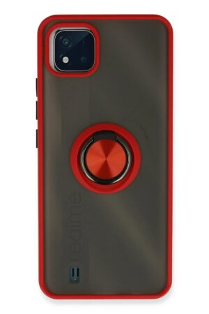 Realme C11 2021 Kılıf Montreal Yüzüklü Silikon Kapak - Kırmızı-(5796)