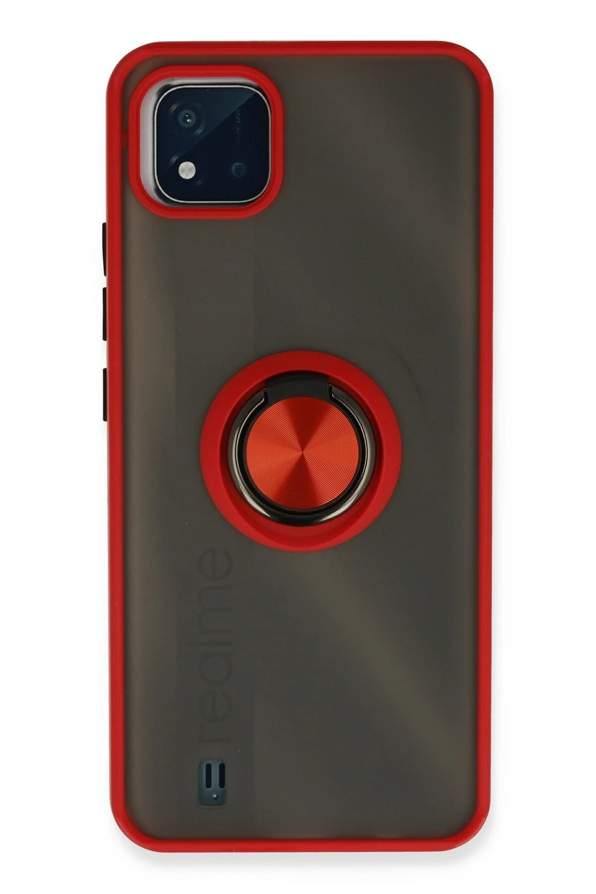 Realme C11 2021 Kılıf Montreal Yüzüklü Silikon Kapak - Kırmızı-(5796)