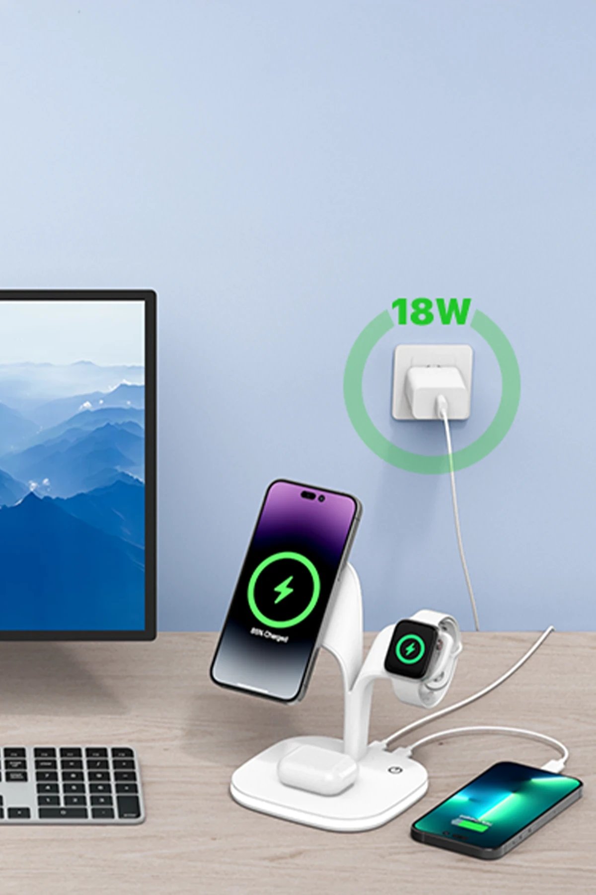 YM-UD22 Kablosuz Şarj Masaüstü Set - Beyaz-(5796) - Görsel 3