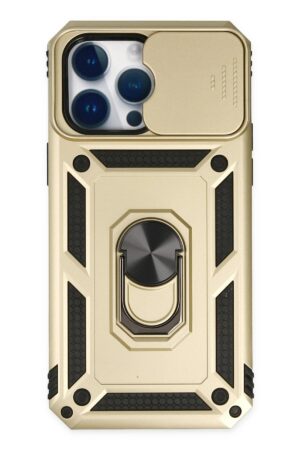 iPhone 14 Pro Max Kılıf Pars Lens Yüzüklü Silikon - Gold-(5796)