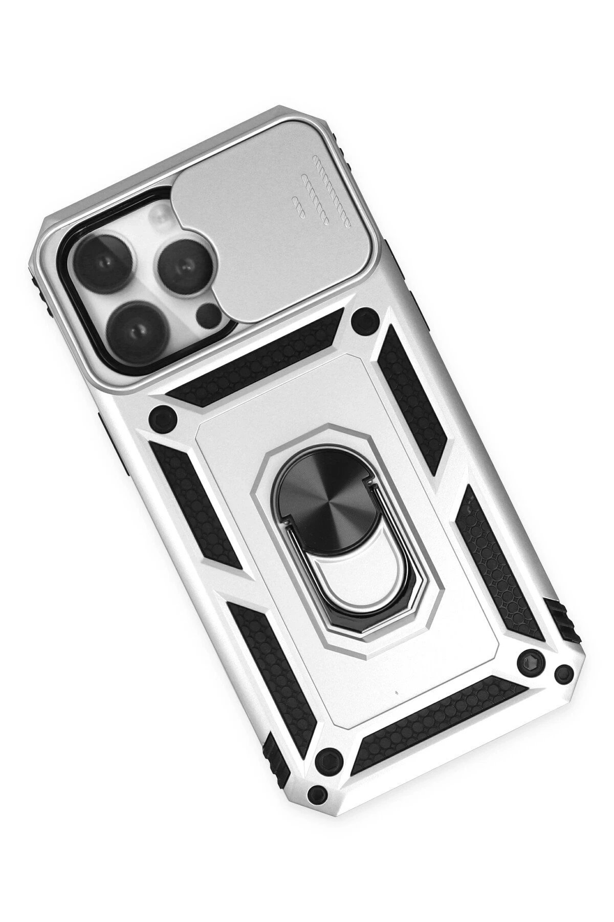 iPhone 14 Pro Max Kılıf Pars Lens Yüzüklü Silikon - Gümüş-(5796) - Görsel 3