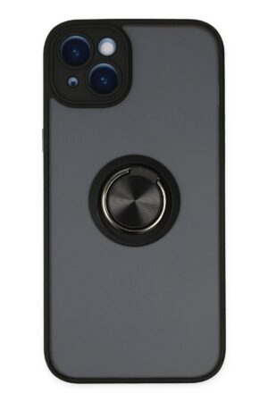 iPhone 14 Kılıf Montreal Yüzüklü Silikon Kapak - Siyah-(5796)