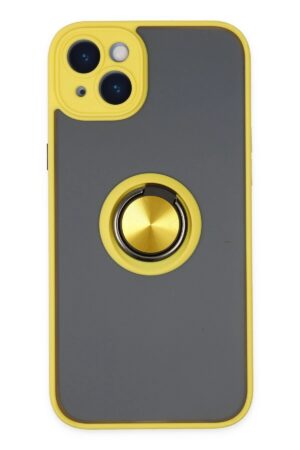 iPhone 14 Kılıf Montreal Yüzüklü Silikon Kapak - Sarı-(5796)