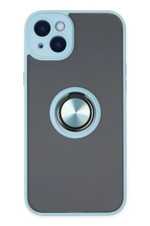 iPhone 14 Kılıf Montreal Yüzüklü Silikon Kapak - Buz Mavi-(5796)