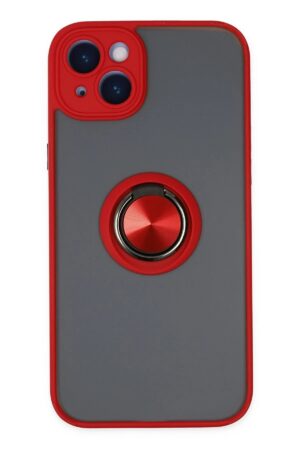 iPhone 14 Kılıf Montreal Yüzüklü Silikon Kapak - Kırmızı-(5796)