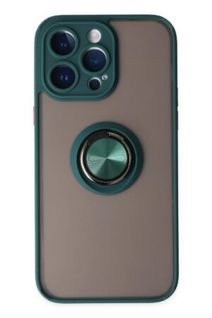 iPhone 14 Pro Kılıf Montreal Yüzüklü Silikon Kapak - Yeşil-(5796)
