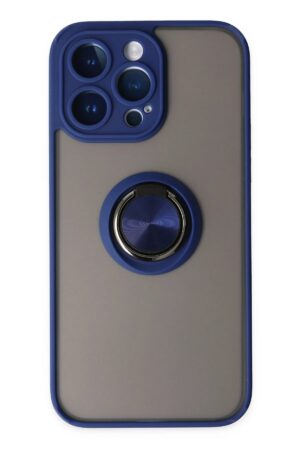 iPhone 14 Pro Kılıf Montreal Yüzüklü Silikon Kapak - Lacivert-(5796)