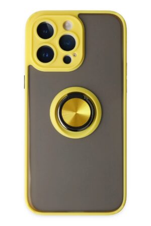 iPhone 14 Pro Max Kılıf Montreal Yüzüklü Silikon Kapak - Sarı-(5796)