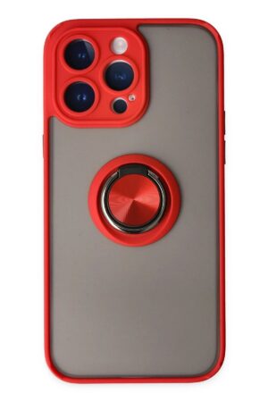 iPhone 14 Pro Max Kılıf Montreal Yüzüklü Silikon Kapak - Kırmızı-(5796)