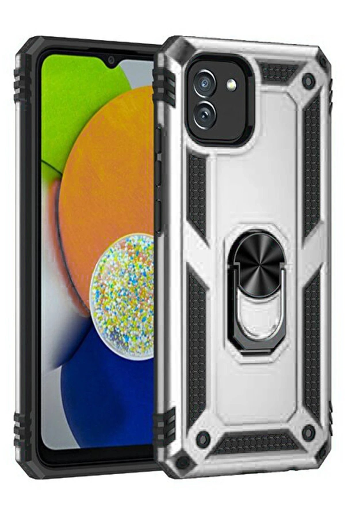 Samsung Galaxy A03 Kılıf Sofya Yüzüklü Silikon Kapak - Gümüş-(5796)