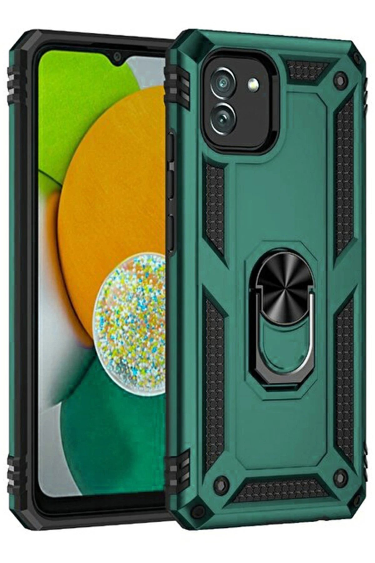 Samsung Galaxy A03 Kılıf Sofya Yüzüklü Silikon Kapak - Yeşil-(5796)