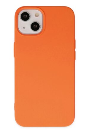 iPhone 14 Plus Kılıf Nano içi Kadife Silikon - Turuncu-(5796)