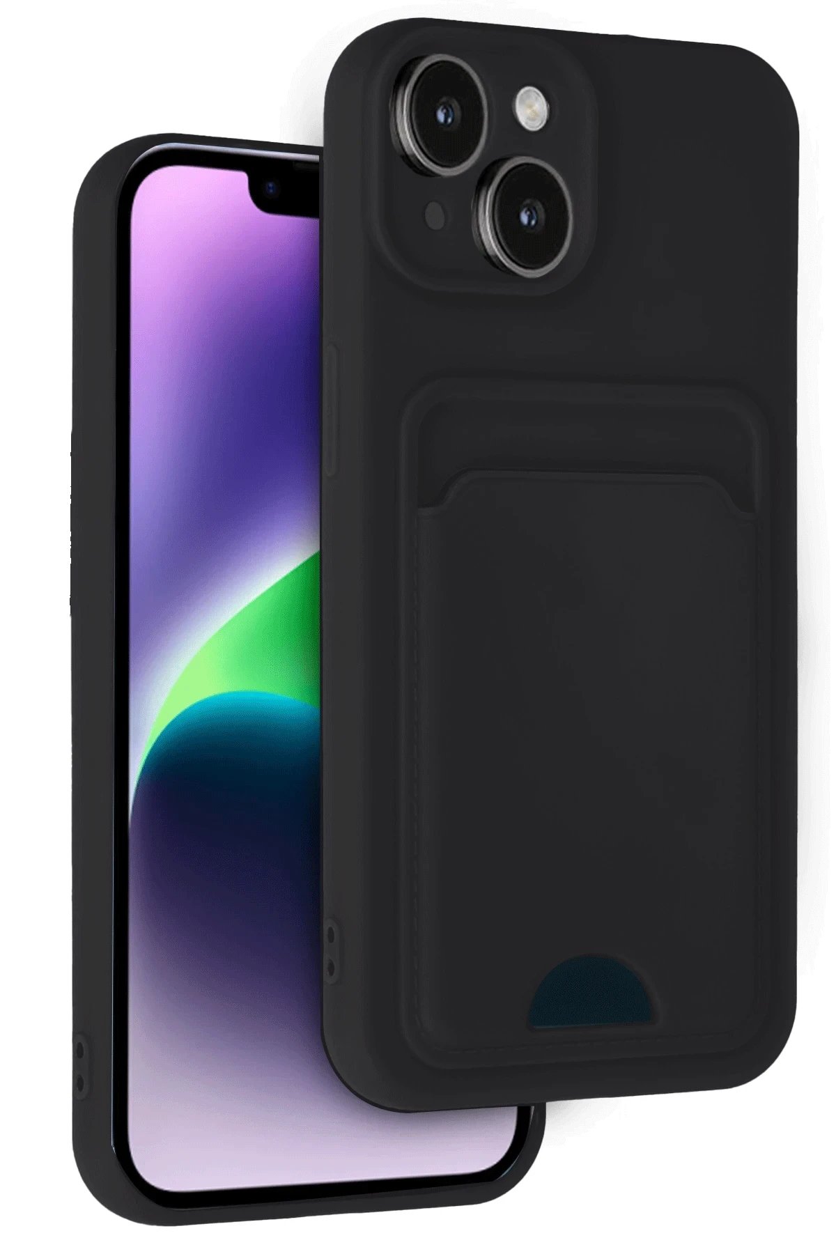 iPhone 14 Kılıf Kelvin Kartvizitli Silikon - Siyah-(5796) - Görsel 2