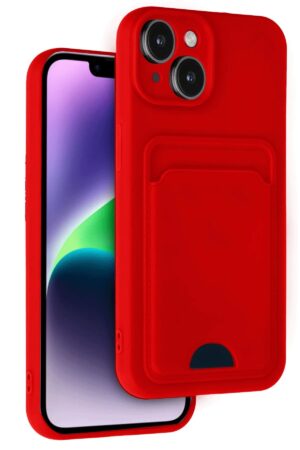iPhone 14 Kılıf Kelvin Kartvizitli Silikon - Kırmızı-(5796)