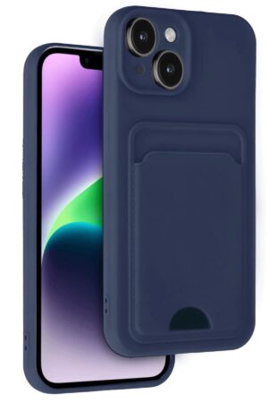 iPhone 14 Kılıf Kelvin Kartvizitli Silikon - Lacivert-(5796)