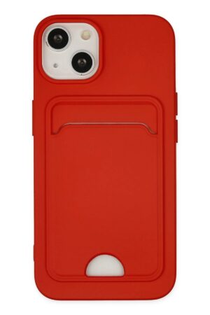 iPhone 14 Plus Kılıf Kelvin Kartvizitli Silikon - Kırmızı-(5796)