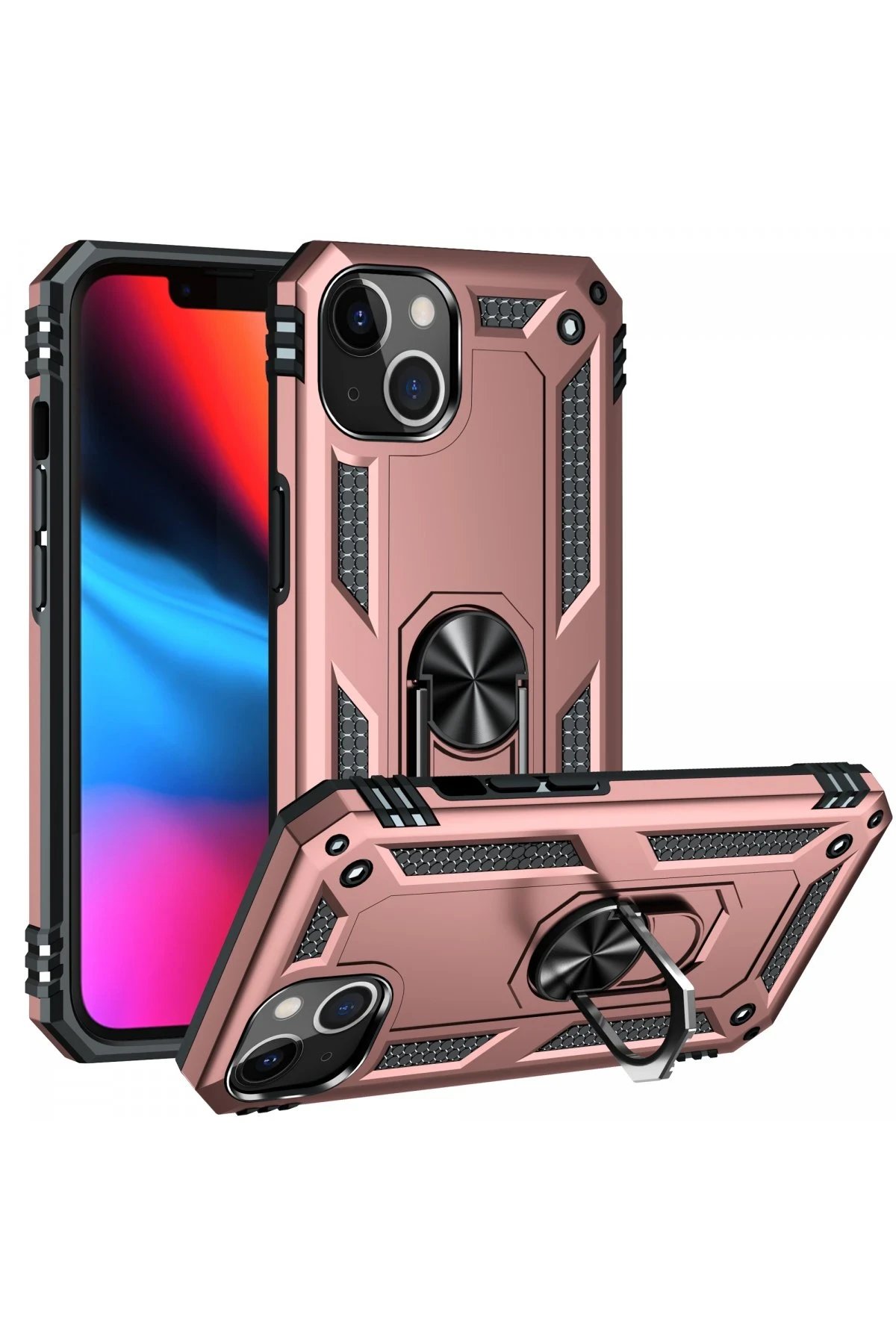 iPhone 14 Kılıf Sofya Yüzüklü Silikon Kapak - Rose-(5796) - Görsel 2