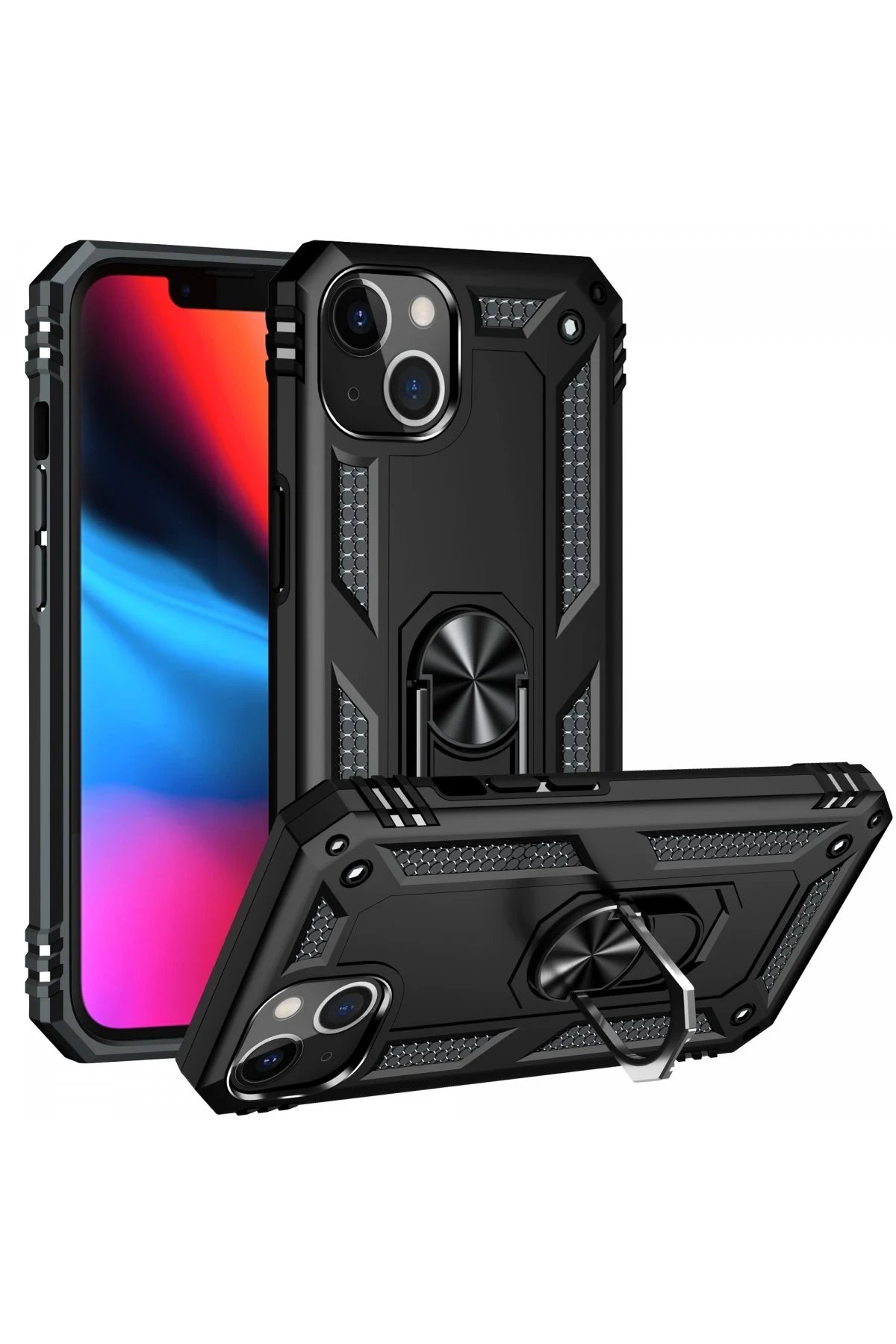 iPhone 14 Plus Kılıf Sofya Yüzüklü Silikon Kapak - Siyah-(5796) - Görsel 2