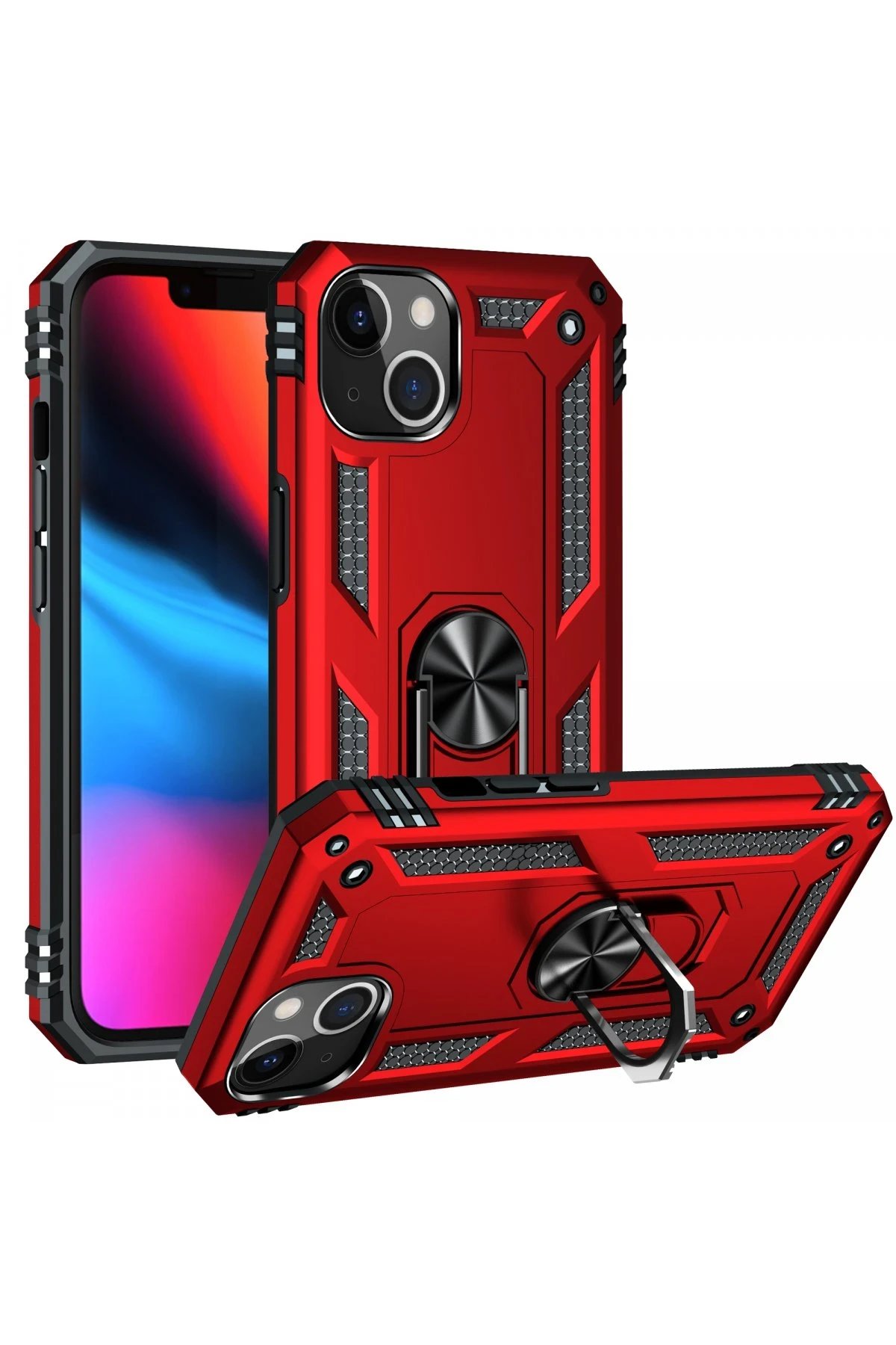 iPhone 14 Plus Kılıf Sofya Yüzüklü Silikon Kapak - Kırmızı-(5796) - Görsel 2