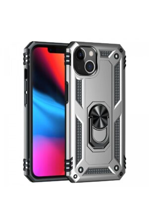 iPhone 14 Plus Kılıf Sofya Yüzüklü Silikon Kapak - Gümüş-(5796)