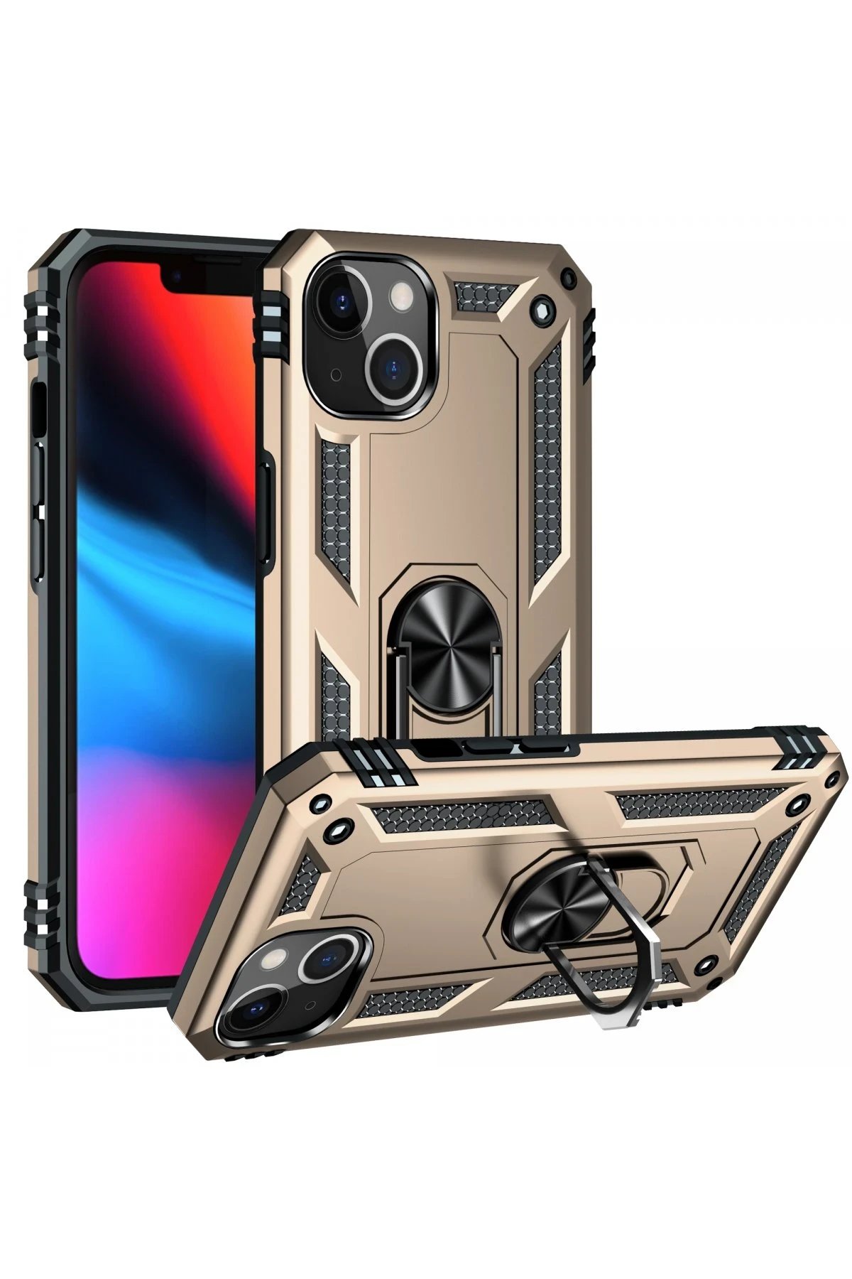 iPhone 14 Plus Kılıf Sofya Yüzüklü Silikon Kapak - Gold-(5796) - Görsel 2