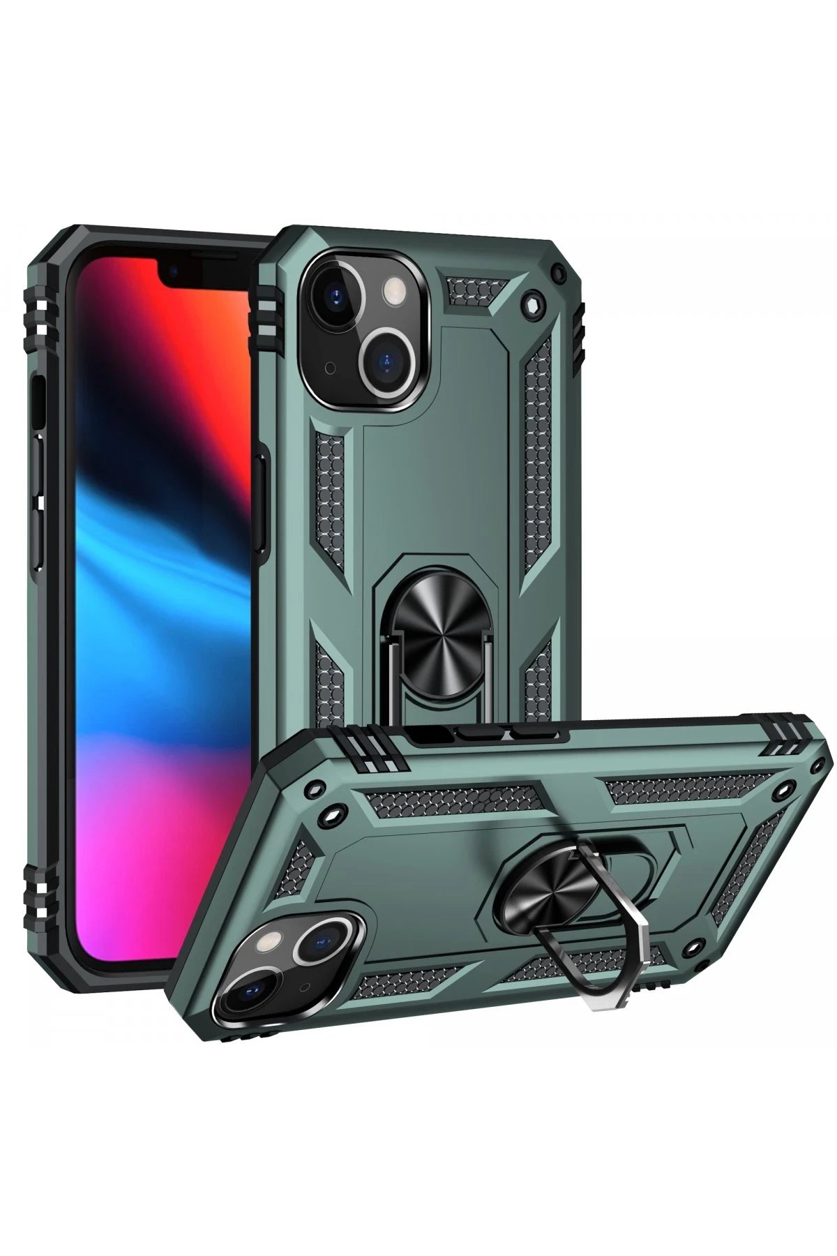 iPhone 14 Plus Kılıf Sofya Yüzüklü Silikon Kapak - Yeşil-(5796) - Görsel 2