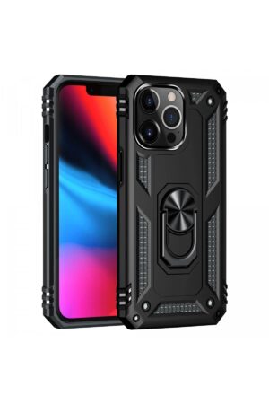 iPhone 14 Pro Max Kılıf Sofya Yüzüklü Silikon Kapak - Siyah-(5796)