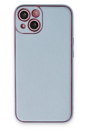 iPhone 14 Plus Kılıf Coco Deri Silikon Kapak - Sky Blue-(5796)