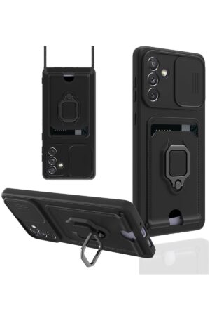 Samsung Galaxy A04S Kılıf Zuma Kartvizitli Yüzüklü Silikon - Siyah-(5796)