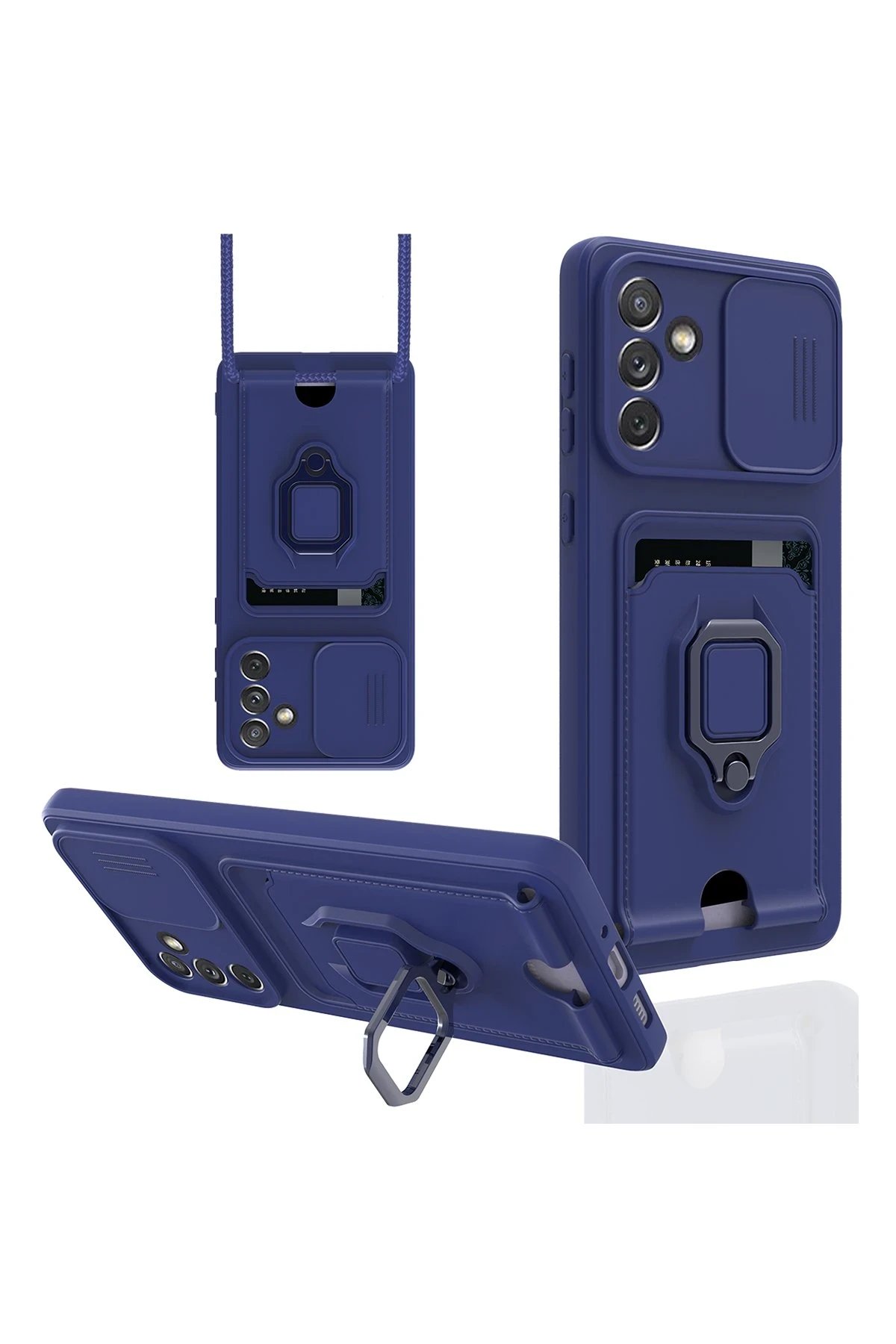 Samsung Galaxy A04S Kılıf Zuma Kartvizitli Yüzüklü Silikon - Lacivert-(5796)