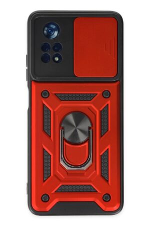 Xiaomi Poco X4 Pro 5G Kılıf Pars Lens Yüzüklü Silikon - Kırmızı-(5796)