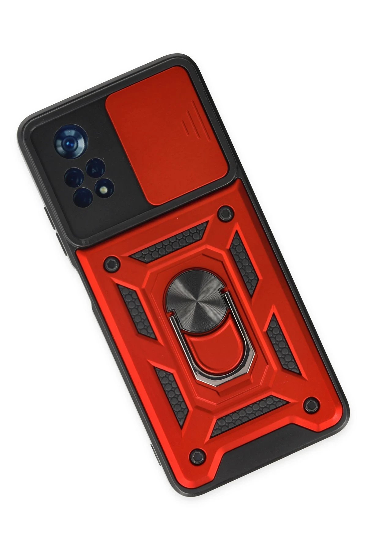 Xiaomi Poco X4 Pro 5G Kılıf Pars Lens Yüzüklü Silikon - Kırmızı-(5796) - Görsel 3