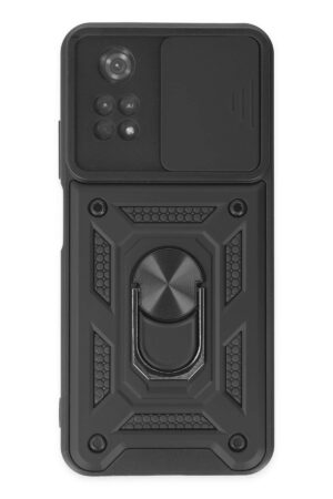 Xiaomi Poco M4 Pro 4G Kılıf Pars Lens Yüzüklü Silikon - Siyah-(5796)