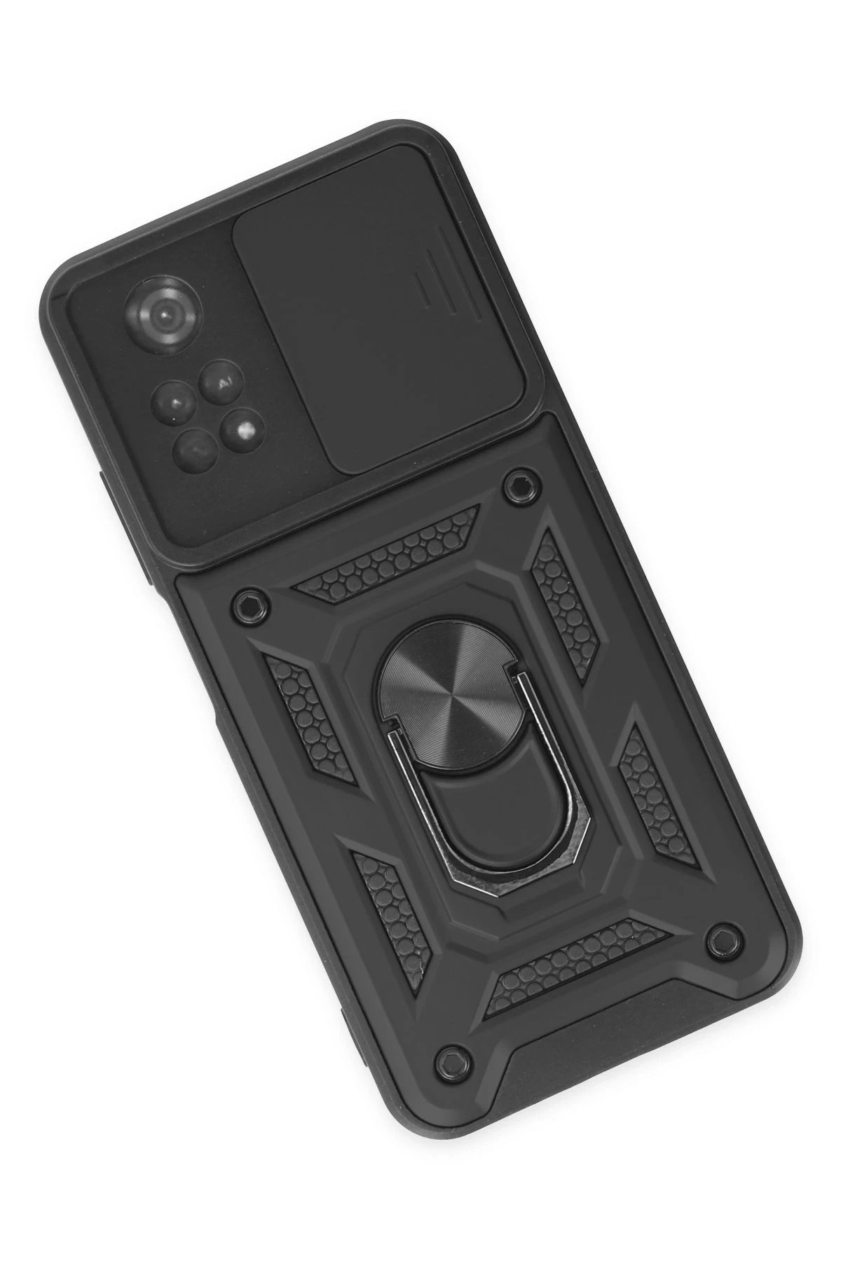 Xiaomi Poco M4 Pro 4G Kılıf Pars Lens Yüzüklü Silikon - Siyah-(5796) - Görsel 3