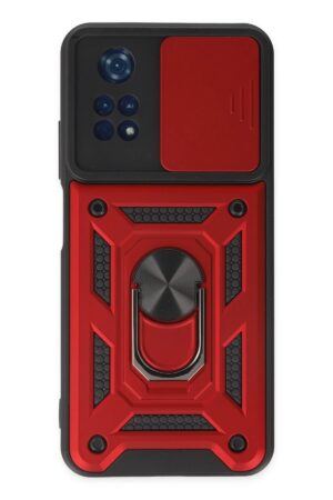 Xiaomi Poco M4 Pro 4G Kılıf Pars Lens Yüzüklü Silikon - Kırmızı-(5796)