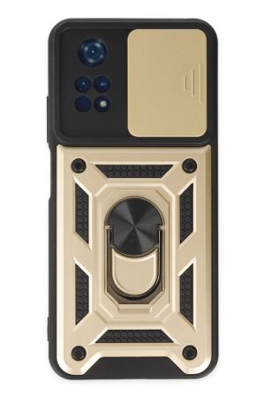 Xiaomi Poco M4 Pro 4G Kılıf Pars Lens Yüzüklü Silikon - Gold-(5796)