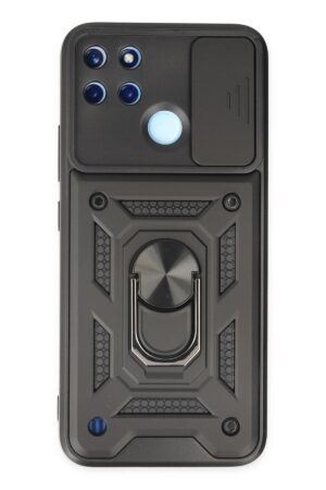 Realme C25Y Kılıf Pars Lens Yüzüklü Silikon - Siyah-(5796)