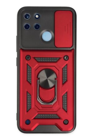 Realme C25Y Kılıf Pars Lens Yüzüklü Silikon - Kırmızı-(5796)