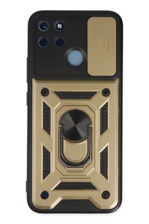 Realme C25Y Kılıf Pars Lens Yüzüklü Silikon - Gold-(5796)