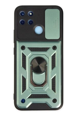 Realme C25Y Kılıf Pars Lens Yüzüklü Silikon - Yeşil-(5796)