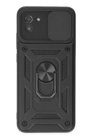 Samsung Galaxy A03 Kılıf Pars Lens Yüzüklü Silikon - Siyah-(5796)